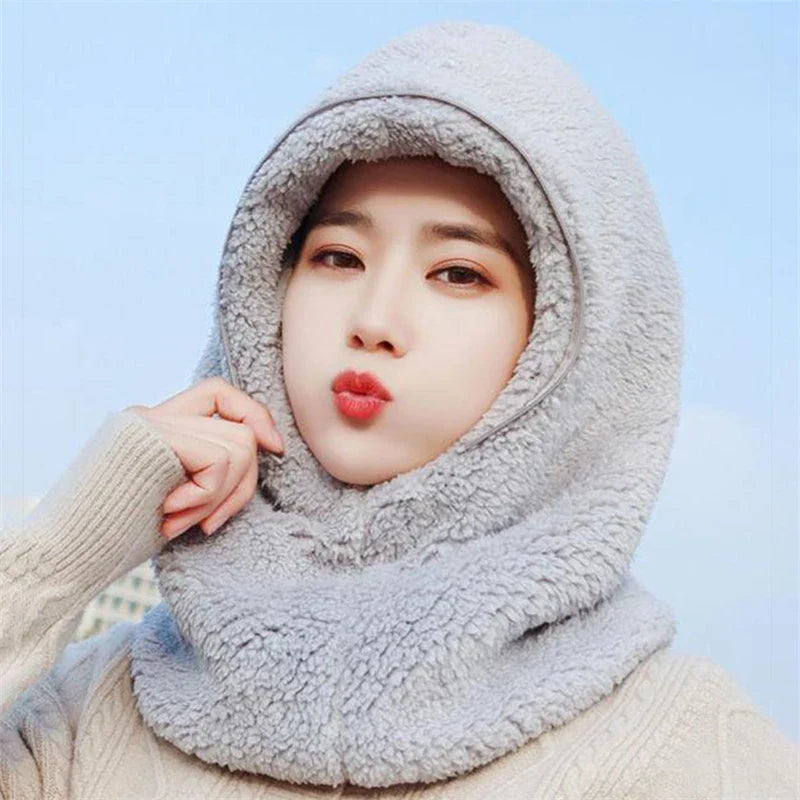 Winter Windproof Plastics Mask Scarf Cap One-Piece Riding Warm Pullover Hat Women Ear Protection Fluffy Soft Versatile Thermal