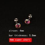 2PCS 4mm Short Ear Studs Earring Outside Upper Helix Earrings Titanium Steel CZ Crystal 3mm 4mm 5mm Mix Colors 0.8mm 20G Screw