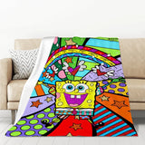 S-SpongeBobs Cartoon Sofa Blankets & Throws Fluffy Soft Blankets for Bed Child Blanket Furry Throw Double Decorative Anime Kid's