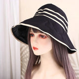 Woman Handmade UV-resistant Big Brim Striped Hollow Women Cap Bucket Hat Empty Top Hat Sun Hat