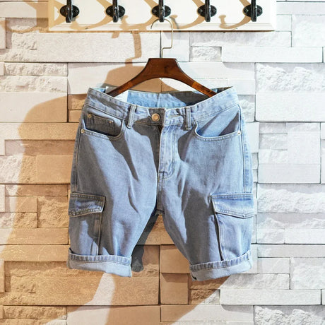 Summer 2022 Light Blue Ripped Cat Whisker Patch Letter Print Slim Denim Shorts Teenagers Jeans Boys and Girls Cowboy Short Pants