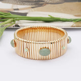 25mm Wide Spring Chain Bracelet For Woman Copper Bangle Natural Stone Malachite Bohemia Exquisite Gold Color Fashion Jewelry