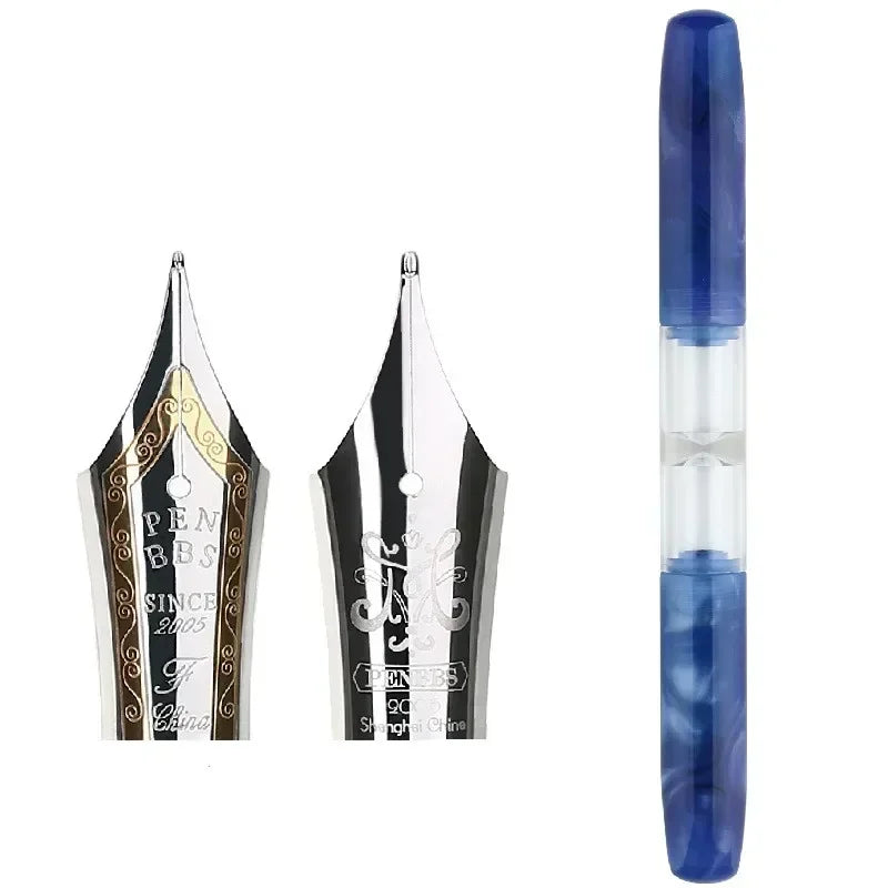 PENBBS 469 Transparent Resin Fountain Pen Double-Nib Ink Storage Iridium with Box for Business Writing Office School Supplies