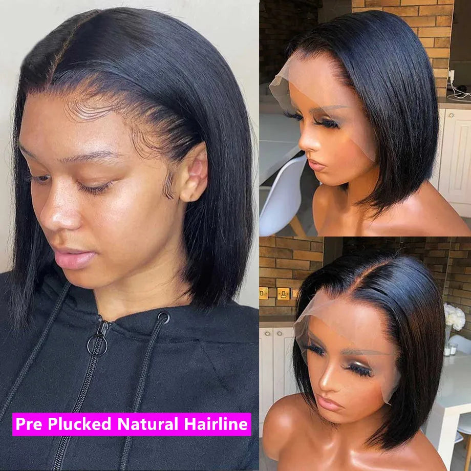 Lace Front Short Bob Wig Straight Natural Black Human Hair Wigs for Black Women Pre Plucked Closure Wig Brazilian Hair