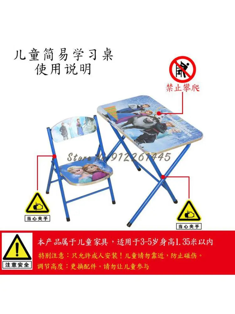 Kindergarten pupils children foldable learning tables and chairs set, writing desk and dining table can be raised and lowered