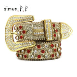 Punk Rock Colorful Rhinestones Belt Studded Western Bling Belts Y2K for Women Men Cowgirl Cowboy with Diamond Ceinture Femme