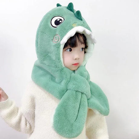 Doitbest Cartoon Dinosaur Children Winter Hats Beanies Set Kids Child Knitted Fur Hat Scarf One-piece Boys Girls Earflap Caps