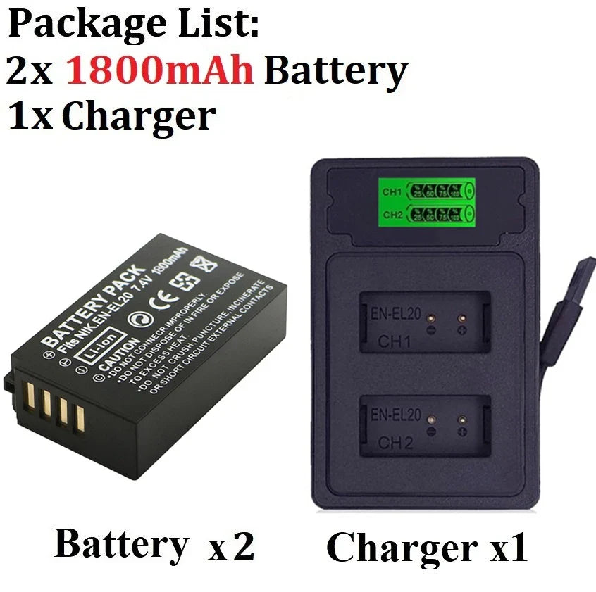 1800MAH EN EL20 EL20A BATTERY EN-EL20 EN-EL20A for Nikon Coolpix P1000 P950 Nikon 1 J1, 1 J2,1 J3 for Nikon 1 AW1 CAMERA BATTERY