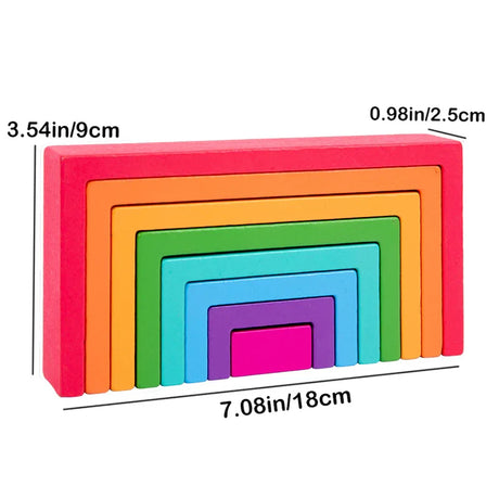 Montessori Wooden Rainbow Stacking Game,Eight Layers Square/Arch Colorful Stacker,Color Recognition Building Blocks Toys