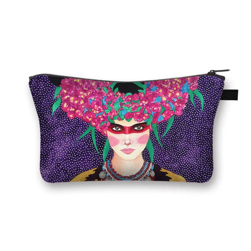 Fashion Lady Painting Print Cosmetic Bag Woman Portable Travel Makeup Storage Bags Afro Girl Cosmetic Case Lipstick Holder Bag