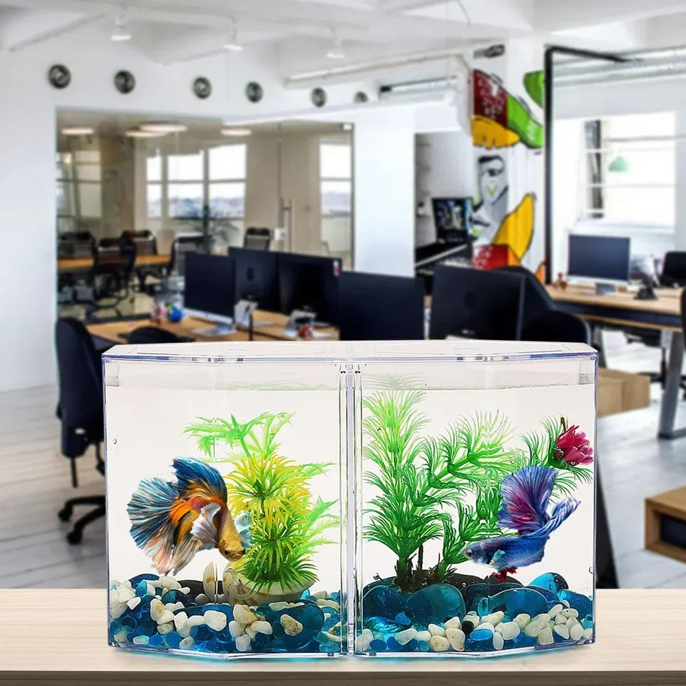 Acrylic Guppy Fish Tank Two-part Aquarium Betta Small Fish Tank Landscaping Transparent Aquarium Hatching Breeding Isolation Box