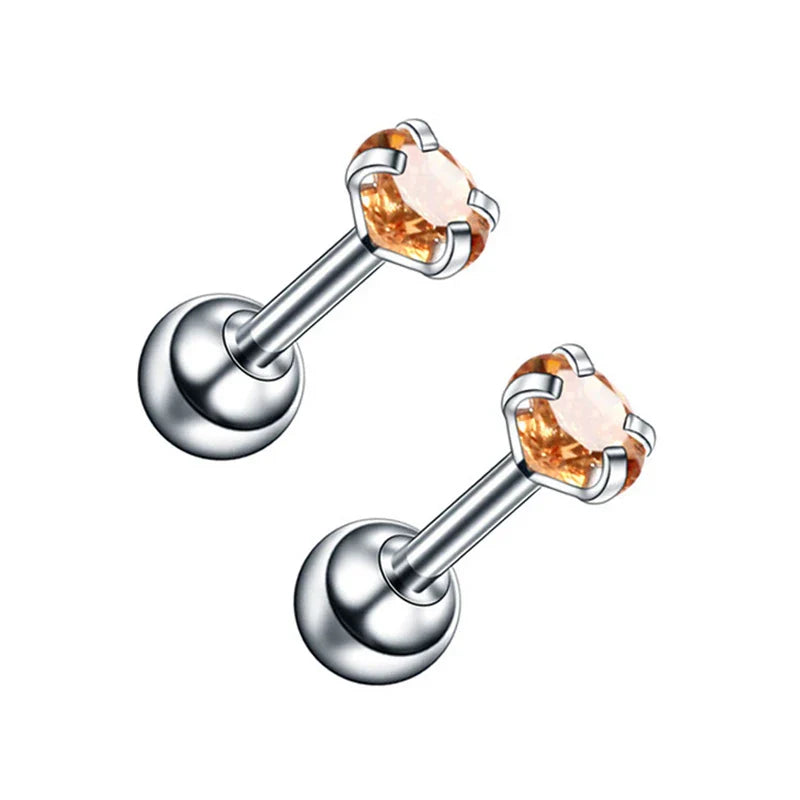 2PCS Small Ear Studs Earrings Cartilage Earrings Colorful Shiny Zircon Titanium Steel Anti-allergic 16G Fashion Jewelry Women