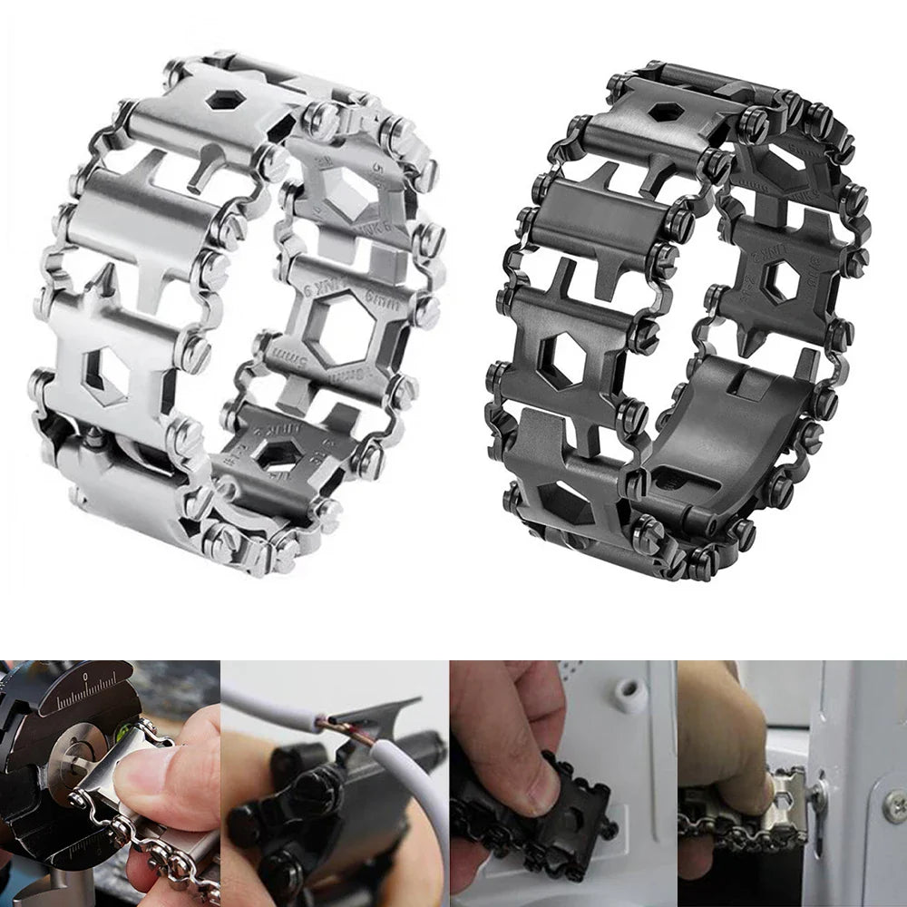 Tread Bracelet Multifunction Tool Bracelet Stainless Steel Bolt Driver Tool Kit For Male Outdoor Camping Tool Wearable Bike Tool