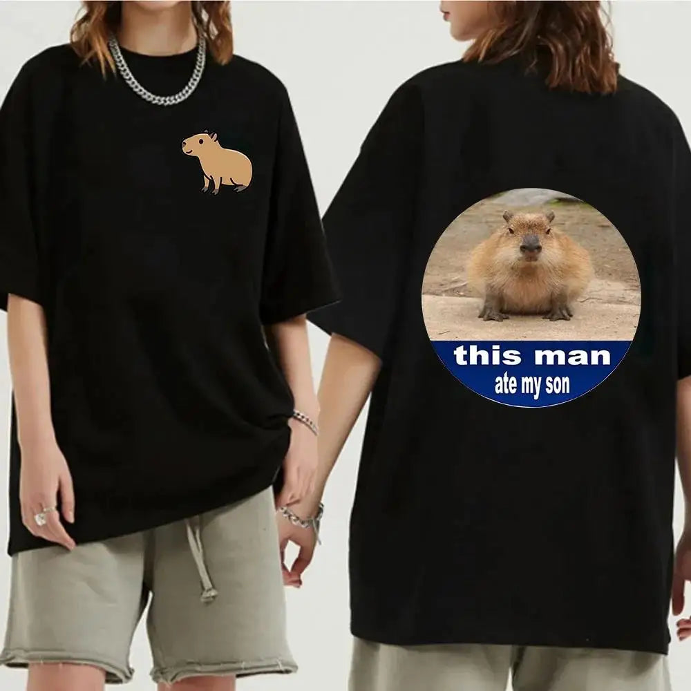 Funny Animals Capybara Cartoon Print T Shirt WomenMen Cotton Plus Size Tops T-shirt Y2k Unisex Fashion Harajuku Tees