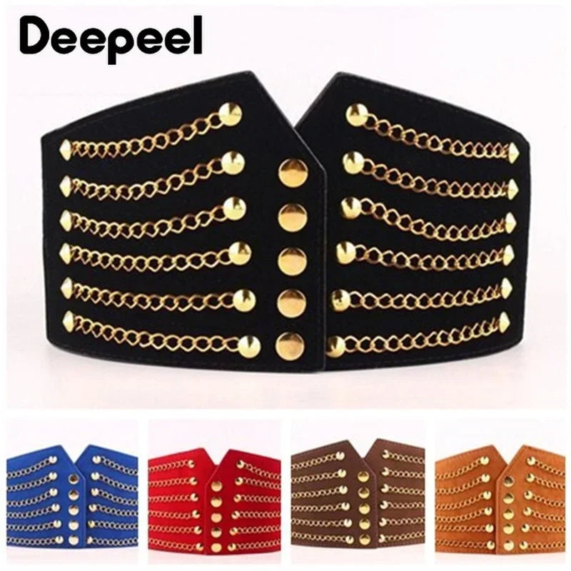 Deepeel 10cm Wide Women Fashion Slim Corset Cummerbunds Elastic Belts  Rivet Waistband Female Coat Fur Hige Waist Belt Accessory