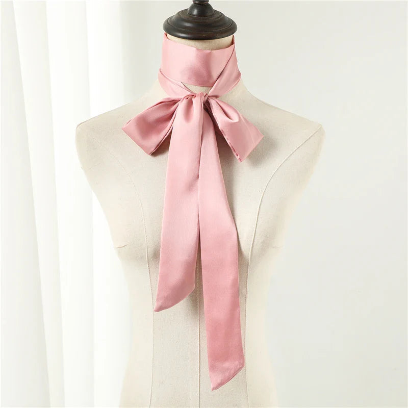 Long Silk Skinny Scarf Women Neck Hair Band Solid Printed Foulard Neckerchief Hairscarf Female Fashion  Handle Ties Ribbon