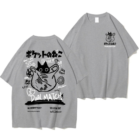 Men Women Cartoon T-Shirts 2024 Summer Harajuku Kawaii Cat Printed Short Sleeve Tees Couple Streetwear Loose Clothes Y2K Tops