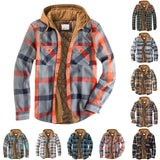 Men's coat Quilted Lined Button Down Plaid Shirt winter jacket for men Keep Warm Jacket With Hood winter outerwear ropa hombre