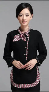 Long Sleeve Hotel Waiter Uniform Female Restaurant Top+apron Waitress Uniform Fast Food Service Work Wear Jacket for Man 89