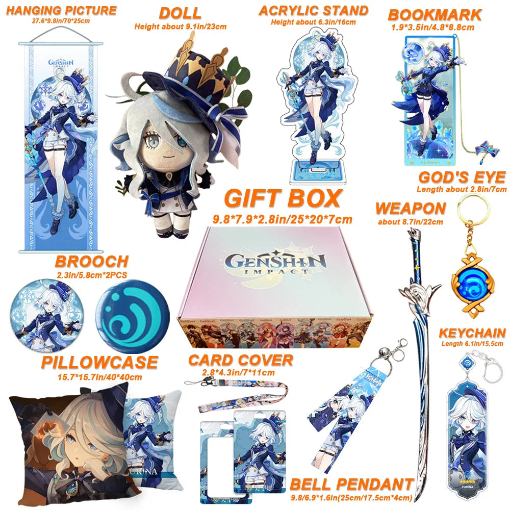 Genshin Impact Xianyun Navia Fontaine Furina Neuvillette Wriothesley Focalors Baizhu Kaveh Gift Box Include Keychain Doll Pillow