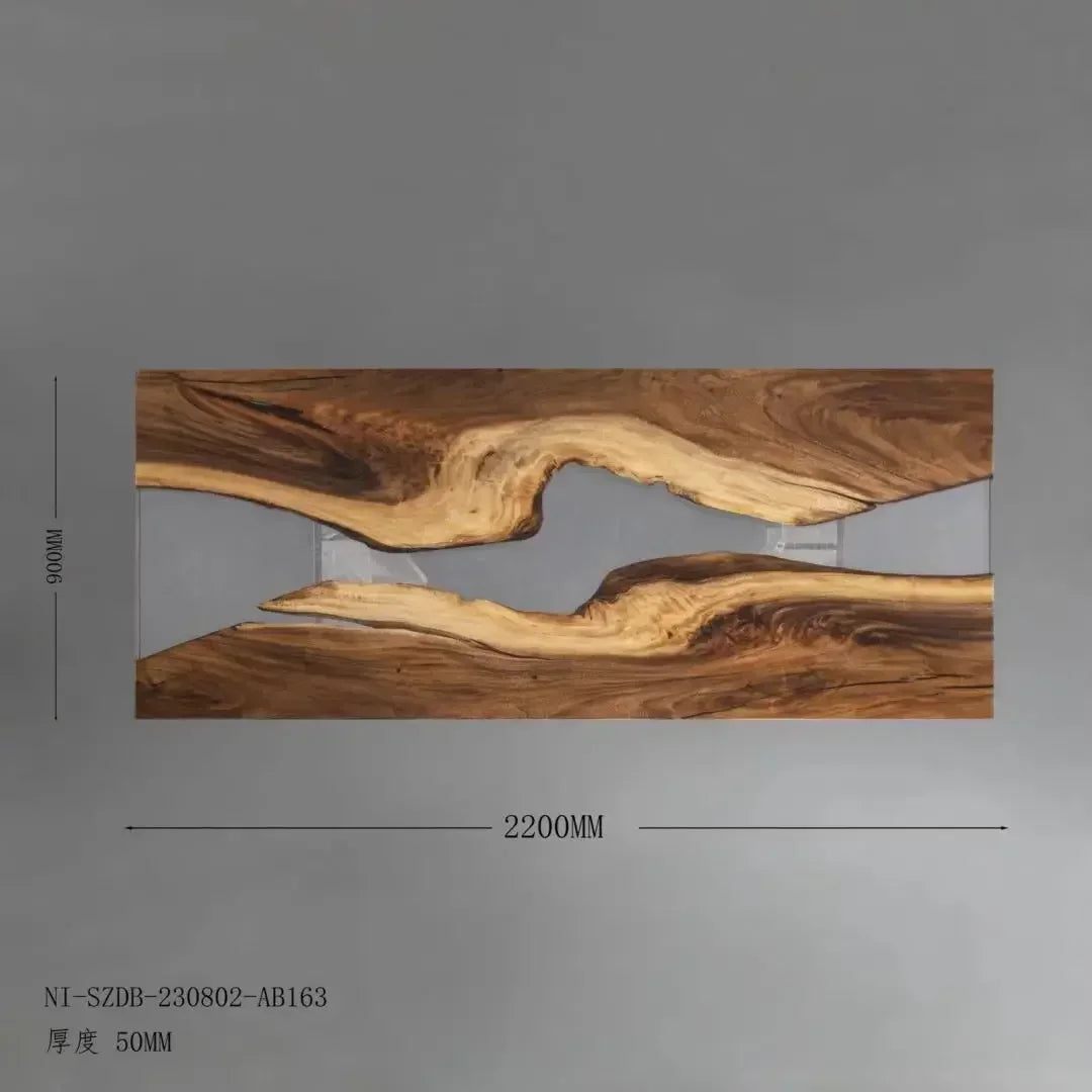 New Irregular Luxury Modern Blue River Lake Sea Wave Wood Epoxy Resin Dining Table 220*80*5CM