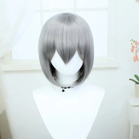 Short 11.8 Inches Straight Synthetic Wig for Cosplay Party Dress Up with Bangs Universal Anime Play Costume Multi Color with Cap