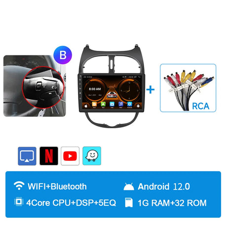 JIUYIN Car Radio For Peugeot 206 206CC 206SW 2001 - 2008 wireless CarPlay Android Auto car intelligent systems No 2 din 2din DVD