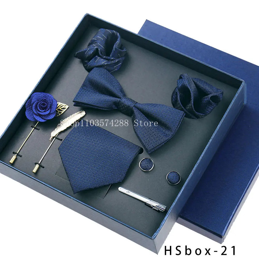 Luxury High Grade Mens Tie Set Nice Gift Box Silk Tie Necktie Set 8pcs Inside Packing Festive Present Pocket Squares