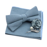 Solid Color Mens Bowtie Brooch Set 100% Cotton Pink Blue Bow Tie Flower Lapel Pin Romantic Wedding Party Suit Shirt Accessories