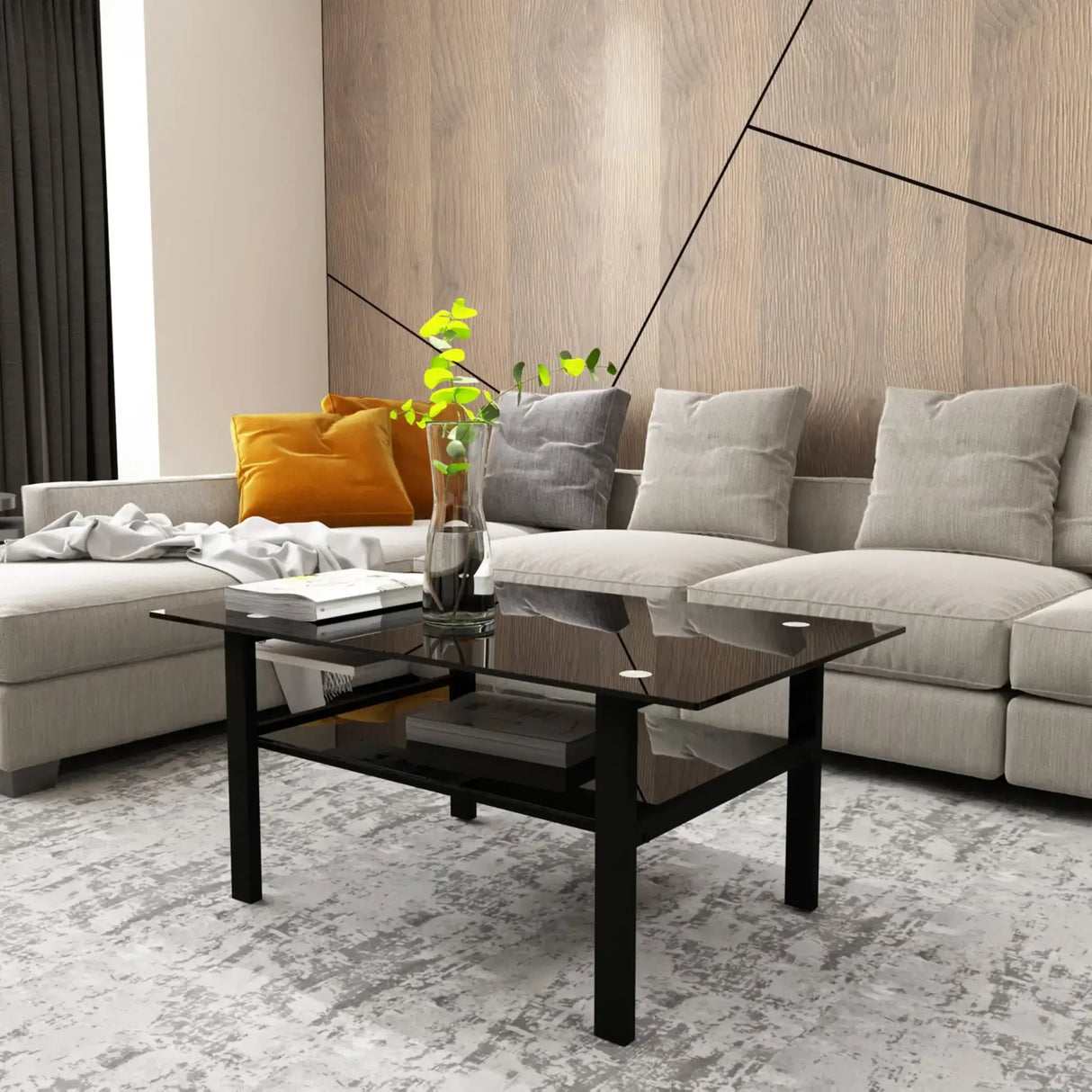 Rectangle Tempered Glass Coffee Table Metal Tube Legs End Table for Living Room, Silver mesas de centro para sala