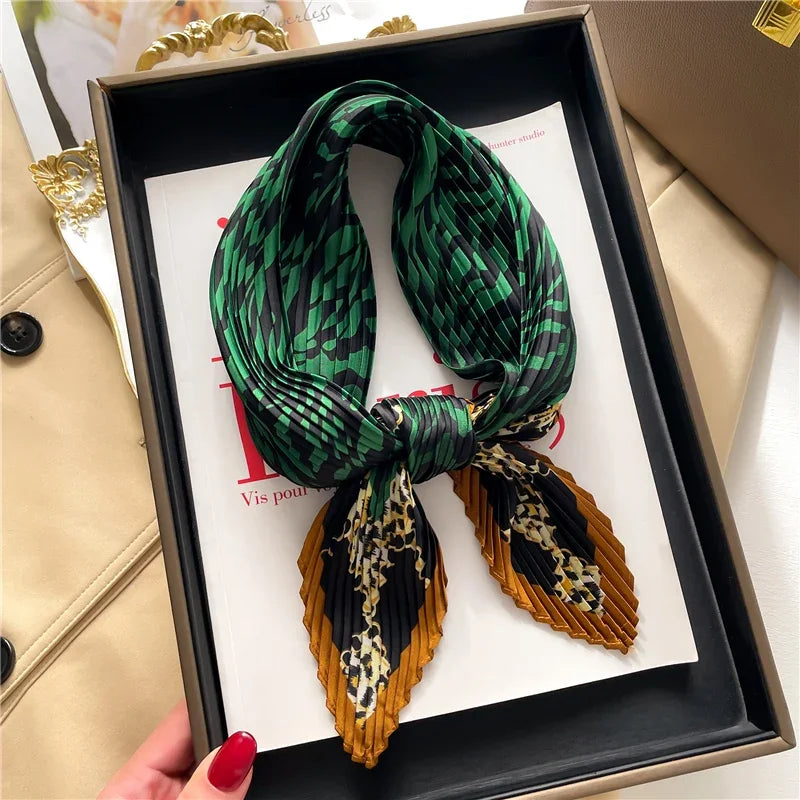 2023 Brand Crinkle Scarf Women Silk Satin Square Neck Tie Hand  Wirst Female Headscarves Bandana Shawl  Leopard Hair Foulard