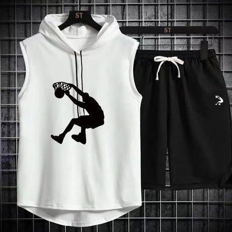 Summer Men's Two Piece Set CasualT-Shirt and Shorts Set Mens Sports Suit Fashion Short Sleeve Tracksuit Hooded T-shirt