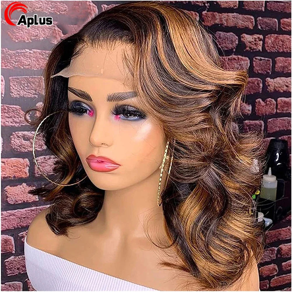 Highlight Body Wave Lace Front Wig Brazilian Ombre Colored Human Hair Wigs For Women 4/27 Honey Blonde Full Hd Glueless Lace Wig