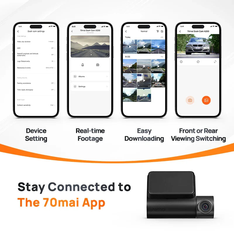 Global 70mai Dash Cam A200 Dual-channel Record 1080P HDR 2'' IPS Screen 24H Parking Monitor 70mai Car DVR A200 WIFI APP 130° FOV