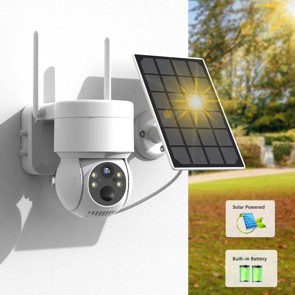 WiFi PTZ Camera Outdoor Wireless Solar IP Camera 4MP HD Built-in Battery Video Surveillance Camera Long Time Standby iCsee APP