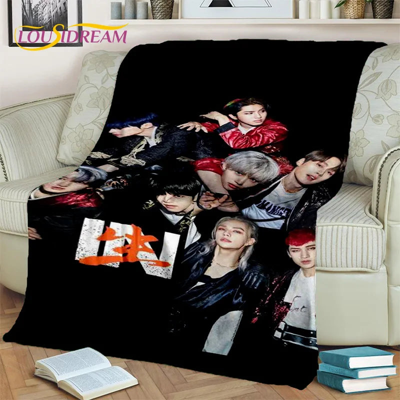 Korea Singer 3D Kpop Stray Kids Blanket,Soft Throw Blanket for Home Bedroom Bed Sofa Picnic Travel Office Rest Cover Blanket Kid