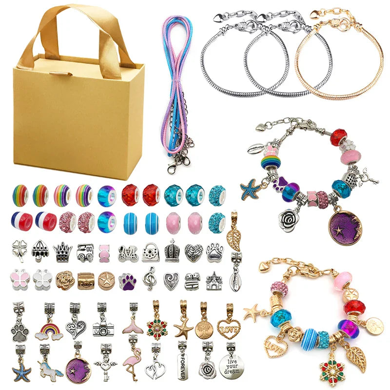 DIY Bracelet Making Kit Jewelry Making Accessories Kit with Beads, Pendant Charms, Bracelets and Necklace String for Girls