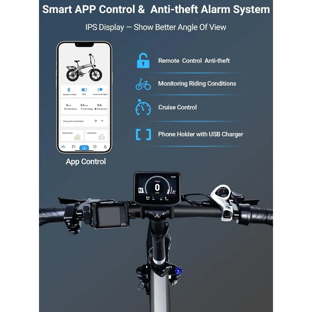 Electric Bike Folding for Adults,200W Peak Motor 48V 15AH/720WH Battery 30MPH 60 Miles Range,20'' x 4 Fat Tire Ebikes for Adults