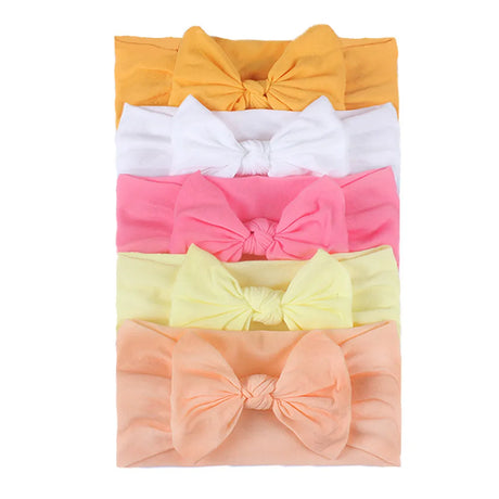 5pcs/set Solid Color Broadside Bowknot Headband for Kids Girls Elastic  Baby Hairband Boutique Turban Headwear Hair Accessories