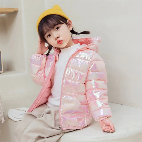 Winter Hooded Lightweight Down Jackets Children Girls Boys Baby Warm Outerwear Kids Autumn Colorful Fabric Coats Casual Clothing