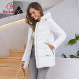 HaiLuoZi 2023 New Women's Jacket Short Warm Hooded Female Winter Outwear Classic Brand Zipper Design Big Pockets Women Coat 9910