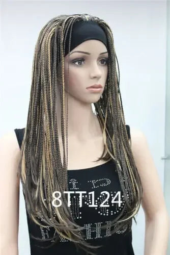 8Color Charm Africa Long Straight 3/4 Half Headband Made Braids Full Wig For Women’s Christmas Halloween Cosplay Costume Wigs