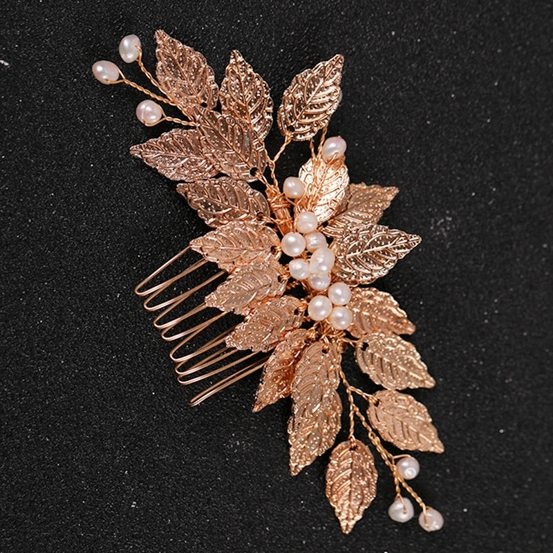 Gold Color Pearl Leaf Hair Comb Clip Hairpin For Women Bridal Wedding Hair Accessories Jewelry Comb Clip Pin Headband Gift