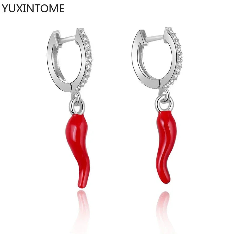 Yellow Red Small Chili Hoop Earrings For Women Girl Creative 925 Sterling Silver Ear Buckle Earrings Gifts Female Jewelry