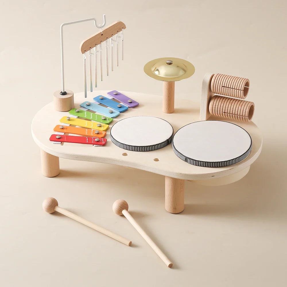 Baby Aeolian Bells Rattle Montessori Educational Toys Children Musical Toys Kids Drum kit Music Table Wooden Musical Instruments