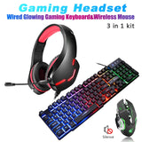 Gaming Wired Keyboard + Wireless Mouse+ Gaming Headset Deep Bass Wired Headphone with MIC for PS5/ PS4/ XBOX/ PC/ Laptop