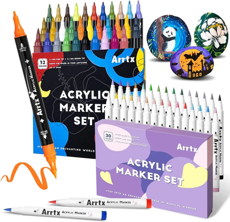 Arrtx Acrylic Paint Pens for Rock Painting, Water Based Paint Markers for Stone, Glass, Easter Egg, Wood and Fabric Painting