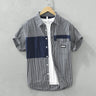 Summer New Striped Patchwork Shirt for Men Clothing 100% Cotton Cargo Casual Short Sleeve Streetwear C2777