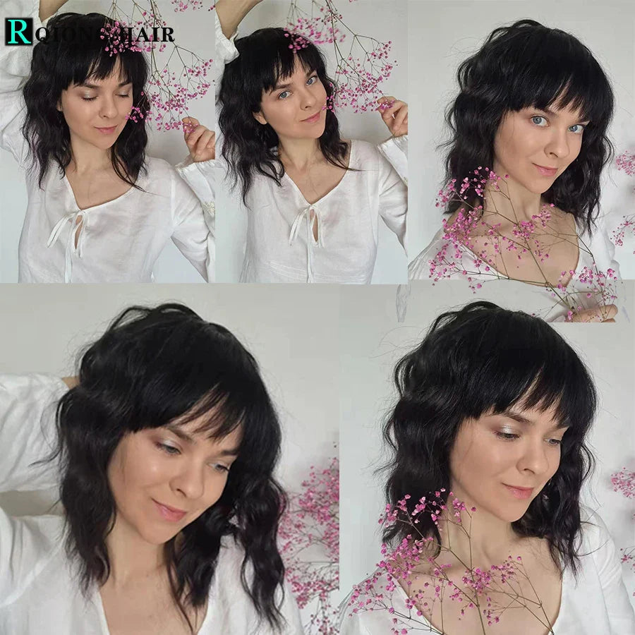 Wet And Wavy Bob Wigs With Bangs Ombre Human Hair Wigs Brazilian Natural Wave Full Machine Wig For Women Perruque Cheveux Humain