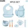 Baby Feeding Set Silicone Suction Bowls Divided Plates Straw Sippy Cup Toddler Self Eating Utensils Dishes Kit Bibs Spoons Fork